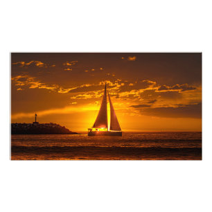 Zeilboot bij zonsondergang - Marina Del Rey, CA Foto Afdruk