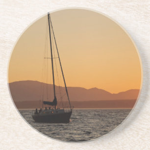 Zeilboot bij zonsondergang op de Puget Sound Zandsteen Onderzetter