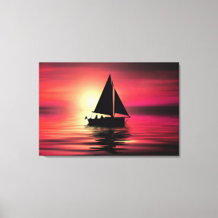 Zeilboot bij zonsondergang op zee Kunst ontwerp Canvas Afdruk
