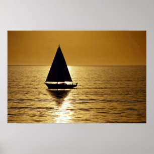 Zeilboot bij zonsondergang, sloop poster