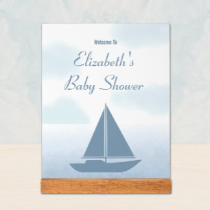 Zeilboot Blauw Aquarel Jongens Baby Shower Acryl Bord