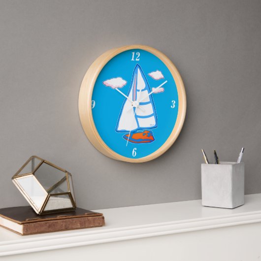Zeilboot Blauw en Wit Nautische Wandklok (Kantoor)