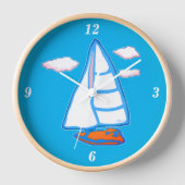 Zeilboot Blauw en Wit Nautische Wandklok (Voorkant)