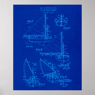 Zeilboot Blauwdruk nr. 4 Nautisch Thema Poster