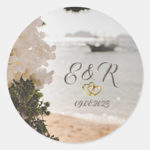Zeilboot Bloemen Strand Ronde Sticker