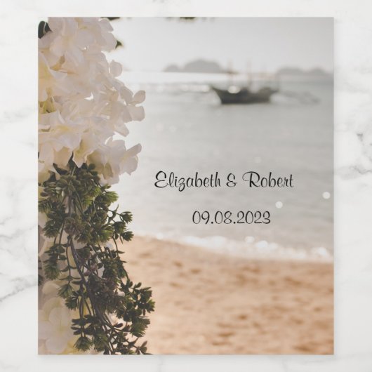 Zeilboot Bloemen Strand Wijn Etiket (Enkel label)