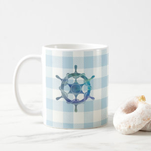 Zeilboot Blue Tiller Gingham Check Pattern Koffiemok