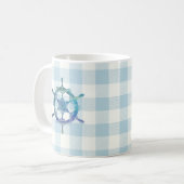 Zeilboot Blue Tiller Gingham Check Pattern Koffiemok (Voorkant links)