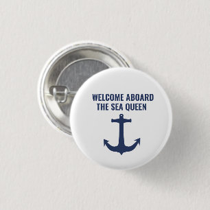 Zeilboot Cadeau Welkom Aan Boord Nautilische Anker Ronde Button 3,2 Cm