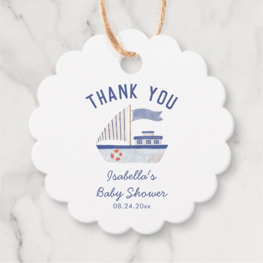 Zeilboot Dank je Jongen Baby shower Bedankjes Labels (Voorkant)