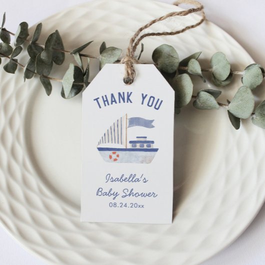 Zeilboot Dank je Jongen Baby shower Cadeaulabel