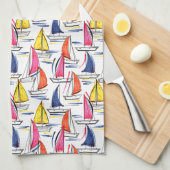 Zeilboot die het Nautical Summer Pattern-patroon v Theedoek (Quarter Fold)