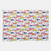 Zeilboot die het Nautical Summer Pattern-patroon v Theedoek (Horizontaal)