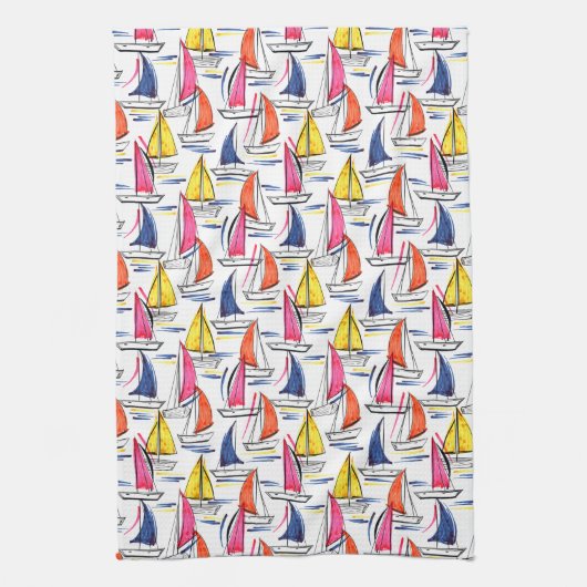 Zeilboot die het Nautical Summer Pattern-patroon v Theedoek (Verticaal)