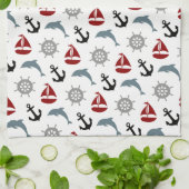 Zeilboot Dolphin Anchor Pattern marine en Red Theedoek (Gevouwen)