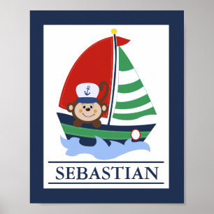 Zeilboot en Aap Custom Wand Kunstprint Poster