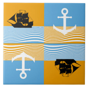 Zeilboot en ankerpatroon tegeltje