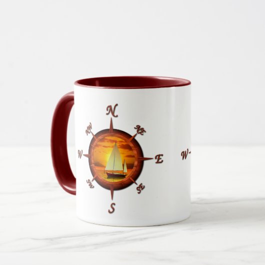 Zeilboot en kompas Roos Mok (Voorkant links)