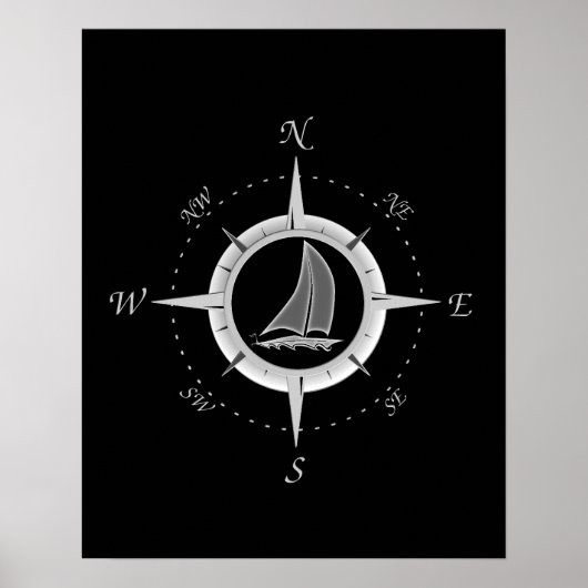 Zeilboot en kompas Roos Poster (Voorkant)