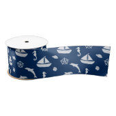 Zeilboot en marien beschermingspatroon Satin Ribbo Lint (Spoel)