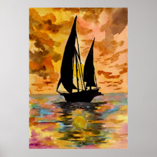 Zeilboot en oceaan zonsondergang poster
