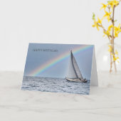 Zeilboot en Regenboog Verjaardag Kaart (Gele Bloem)