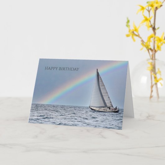 Zeilboot en Regenboog Verjaardag Kaart (Gele Bloem)