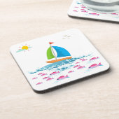 Zeilboot en rode vis bier onderzetter (Linkerzijde)