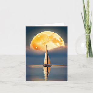 Zeilboot en Volle Maan Notitiekaartje