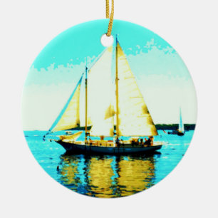 zeilboot en walvis ornament