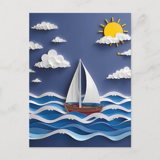 Zeilboot en zon | Papierquilling Briefkaart (Voorkant)