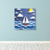 Zeilboot en zon | Papierquilling Canvas Afdruk (Insitu (Houten vloer))