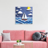 Zeilboot en zon | Papierquilling Canvas Afdruk (Insitu (Woonkamer))