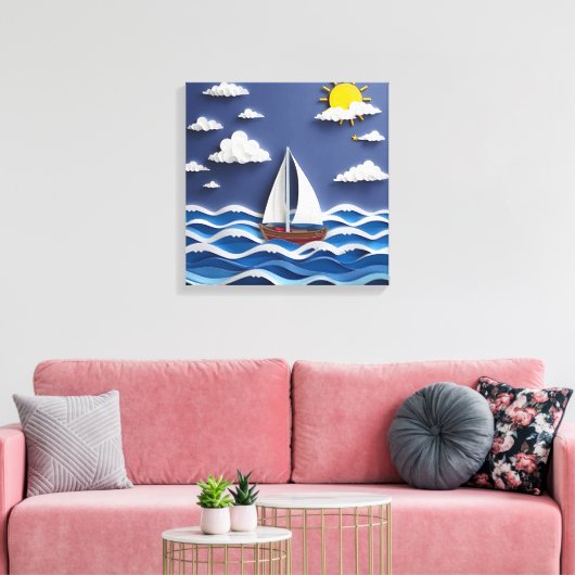 Zeilboot en zon | Papierquilling Canvas Afdruk (Insitu (Woonkamer))