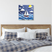 Zeilboot en zon | Papierquilling Canvas Afdruk (Insitu (Slaapkamer))