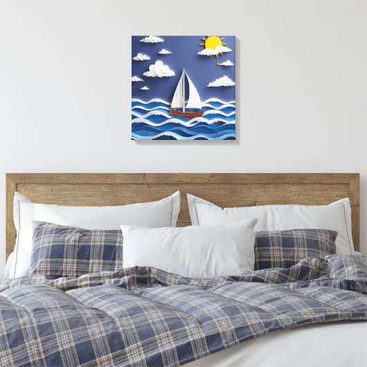 Zeilboot en zon | Papierquilling Canvas Afdruk (Insitu (Slaapkamer))