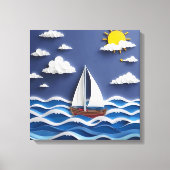 Zeilboot en zon | Papierquilling Canvas Afdruk (Voorkant)