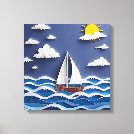 Zeilboot en zon | Papierquilling Canvas Afdruk (Voorkant)