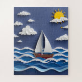 Zeilboot en zon | Papierquilling Legpuzzel (Verticaal)