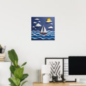 Zeilboot en zon | Papierquilling Poster (Thuiskantoor)