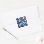Zeilboot en zon | Papierquilling Vierkante Sticker (Envelop)