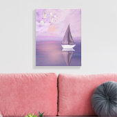 Zeilboot en zwanen bij zonsondergang - Paarse Canv Canvas Afdruk (Insitu (Woonkamer))