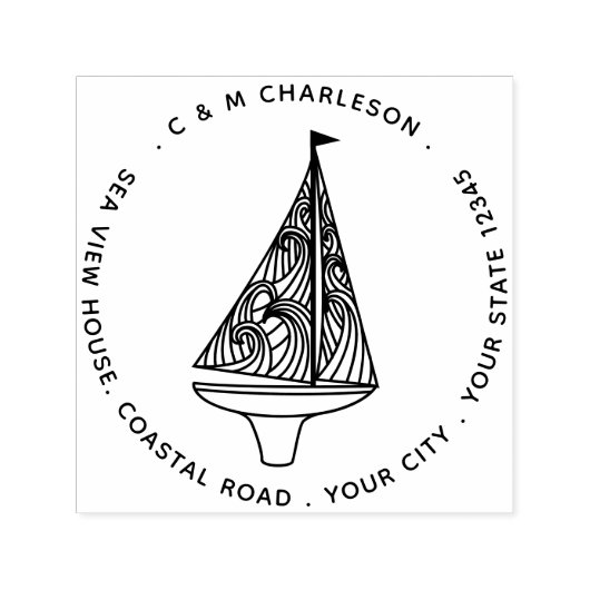 Zeilboot gepersonaliseerd adres zelfinktende stempel (Design)