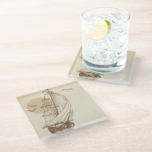  zeilboot glazen onderzetter (Schuin)
