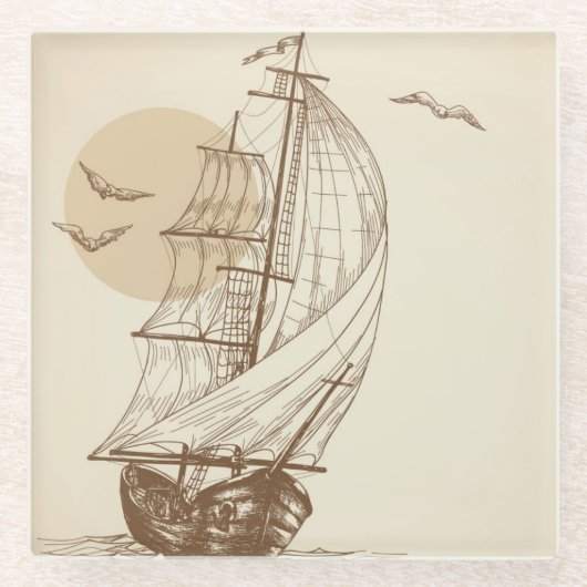 zeilboot glazen onderzetter (Voorkant)