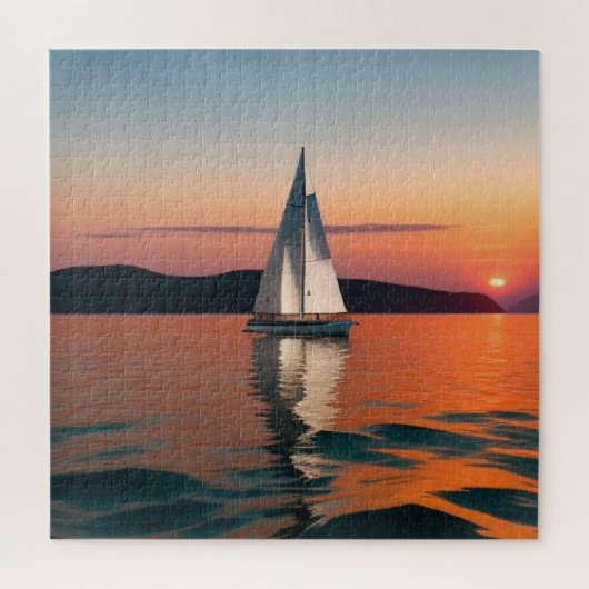 Zeilboot glijdt over rustig water legpuzzel (Verticaal)