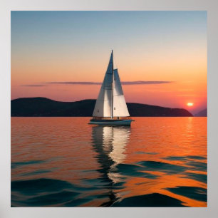 Zeilboot glijdt over rustig water poster