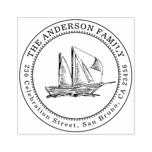 Zeilboot illustratie Familienaam & Retouradres Rubberstempel