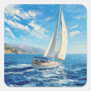 Zeilboot Impasto Schilderij  Vierkante Sticker