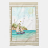 Zeilboot in een Turquoise Ocean Kitchen Towel Theedoek (Verticaal)